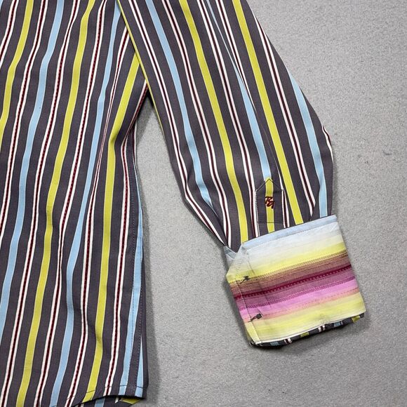 Robert Graham Shirt Men Size Medium‎ Striped Button Up Flip Cuff Colorful - Picture 10 of 14